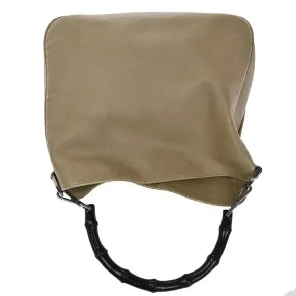 GUCCI GG Logo 2Way Shoulder Hand Bag Bamboo Leather Beige SHW 68TA208